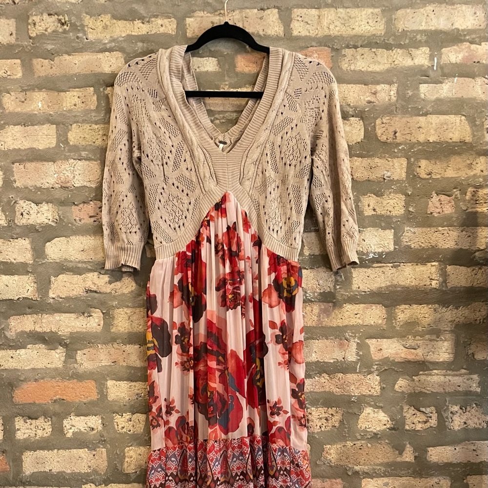 Ankle Length Floral Free People Maxi Dress with Crochet Top